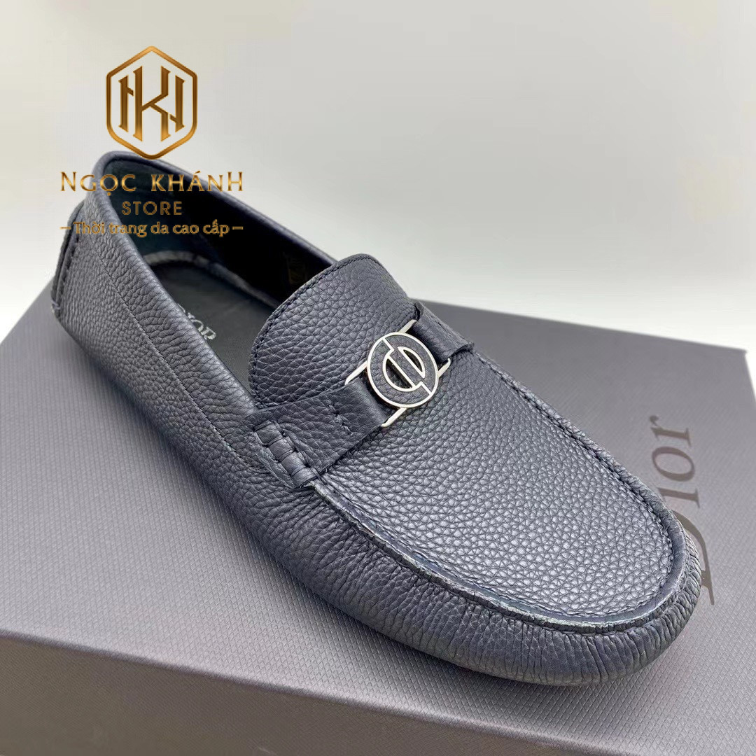 Giay luoi dior da nhan hoa tiet logo tron mau xanh nhat 2