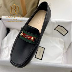 Giay luoi gucci da tron hoa tiet logo tag xanh do 1