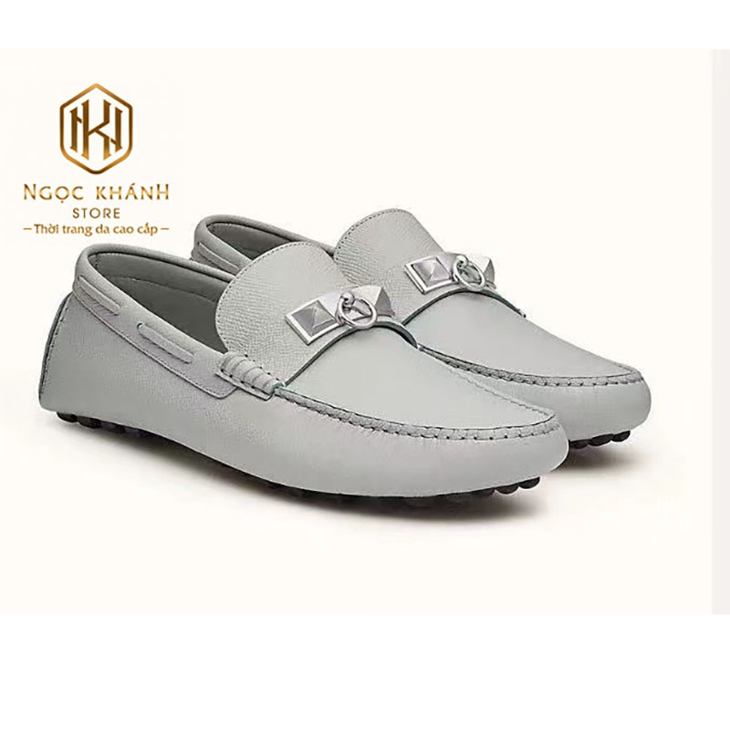 Giay luoi hermes full trang xam hoa tiet khoa 5 2