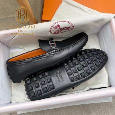 Giay luoi hermes mau den long cam hoa tiet khoa lech da tron 3