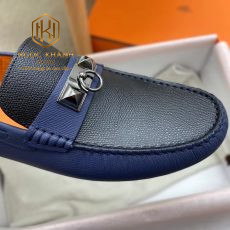 Giay luoi hermes mau xanh phoi den hoa tiet khoa 3