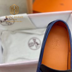 Giay luoi hermes mau xanh phoi den hoa tiet khoa 4