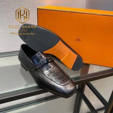 giay luoi hermes de cao mau den hoa tiet van ca sau mat khoa den 6