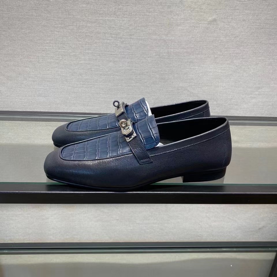 GIÀY LƯỜI NAM HERMES ĐẾ CAO HỌA TIẾT VÂN CÁ SẤU MẶT KHÓA GLHM09 10 giay luoi hermes de cao mau xanh hoa tiet van ca sau mat khoa trang 5