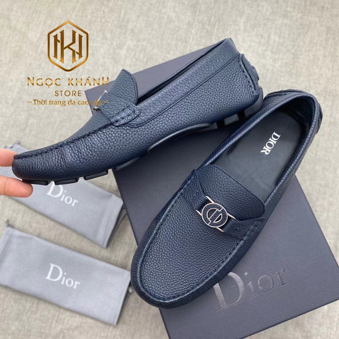 Giay luoi dior da nhan hoa tiet logo tron mau xanh dam 1