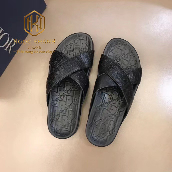 DÉP NAM DIOR MÀU ĐEN HỌA TIẾT LOGO DẬP CHÌM DNDR01 14 dep nam dior mau den hoa tiet logo dap chim quai cheo 1