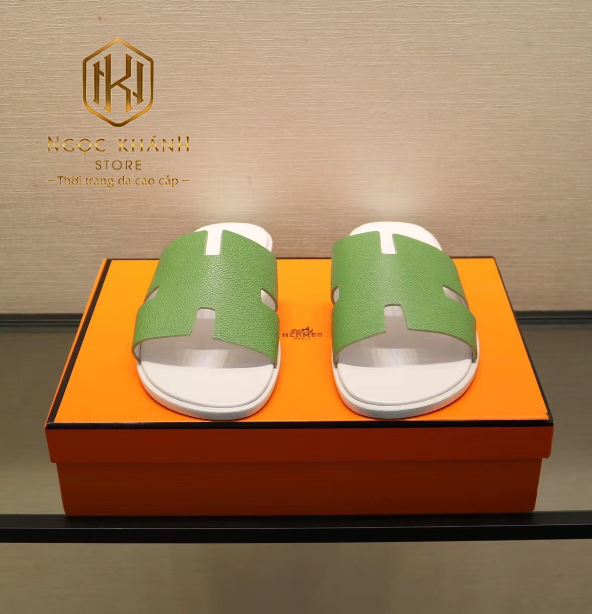 dep nam hermes mau trang quai xanh like auth 3