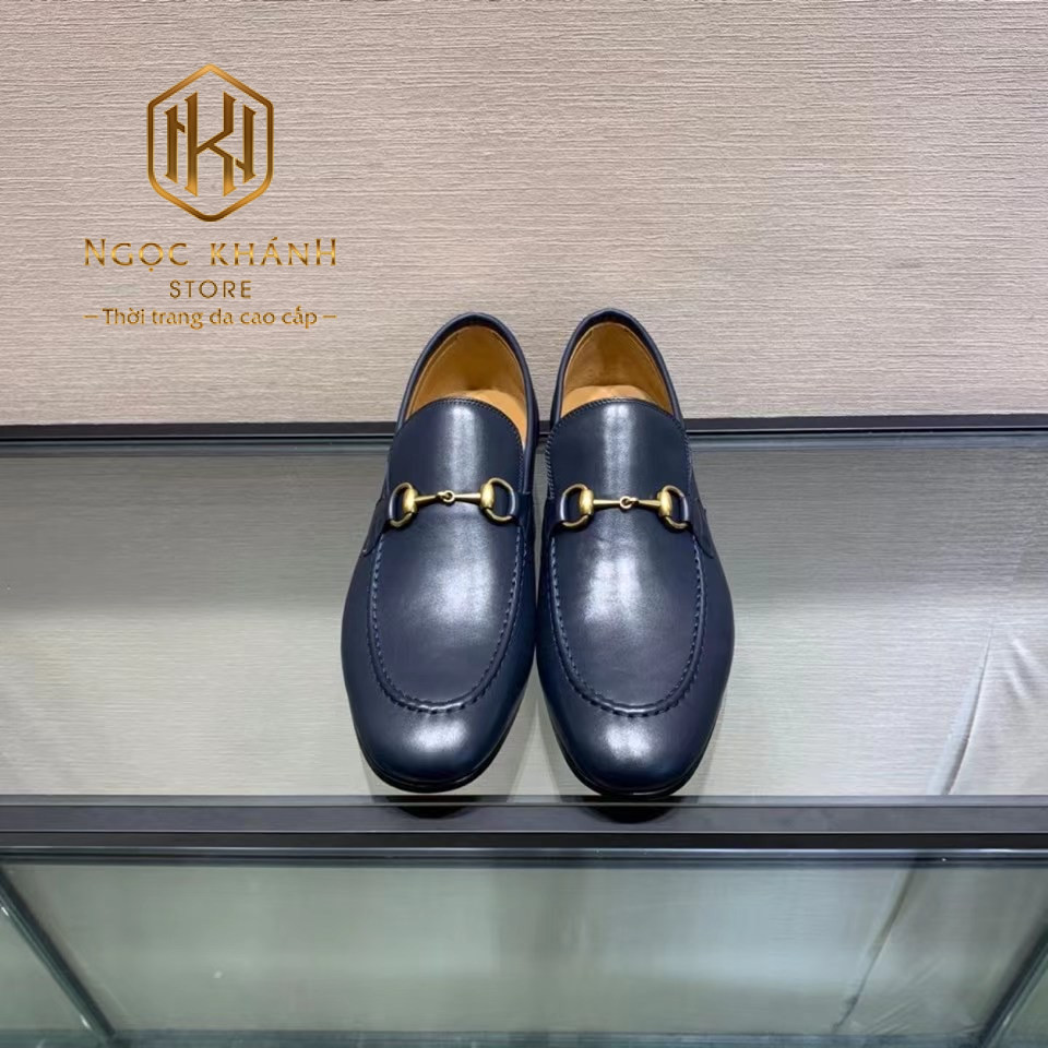 giay luoi gucci de cao hoa tiet khoa vang mui nhon mau xanh 1