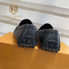 Giay luoi Louis Vuitton nam likeauth hoa tiet hoa chim mui nhon mau den 4