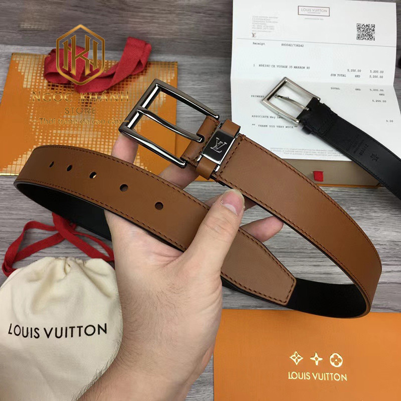 THẮT LƯNG LOUIS VUITTON NAM DÂY TRƠN KHÓA KIM TLLV42 14 that lung Louis Vuitton nam day tron khoa kim day mau nau 2 1