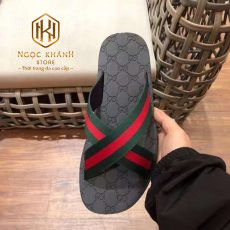 Dep Gucci nam quai cheo mau den quai xanh do hoa tiet dap logo 5