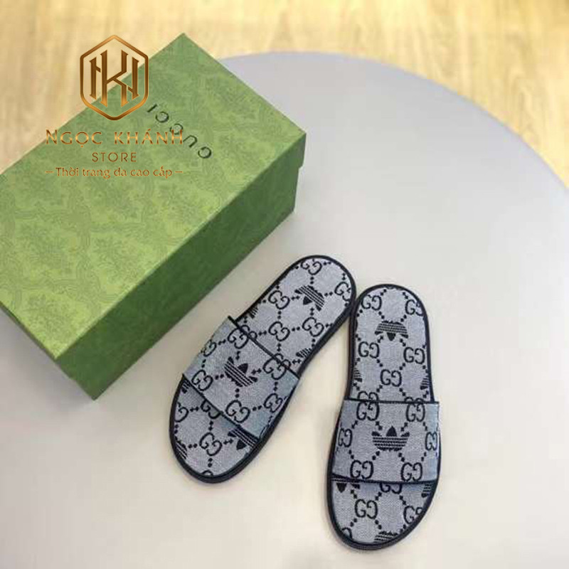 Dep Gucci nam quai ngang mau xam hoa tiet in logo 1 1