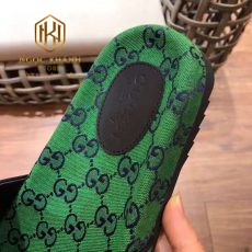 Dep Gucci nam quai ngang mau xanh la hoa tiet chu trang dap logo 6