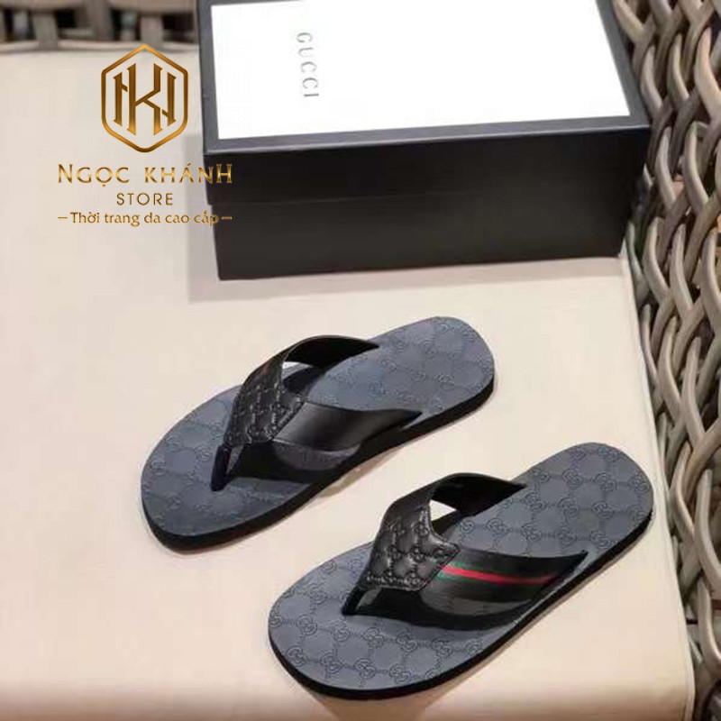 Dep Gucci nam xo ngon mau den hai kieu quai hoa tiet dap logo giua 4 1