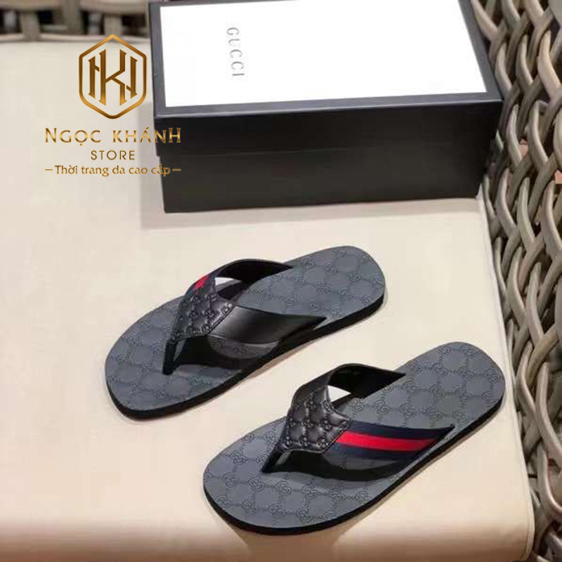 Dep Gucci nam xo ngon mau den quai tag do hoa tiet dap logo giua 2 1