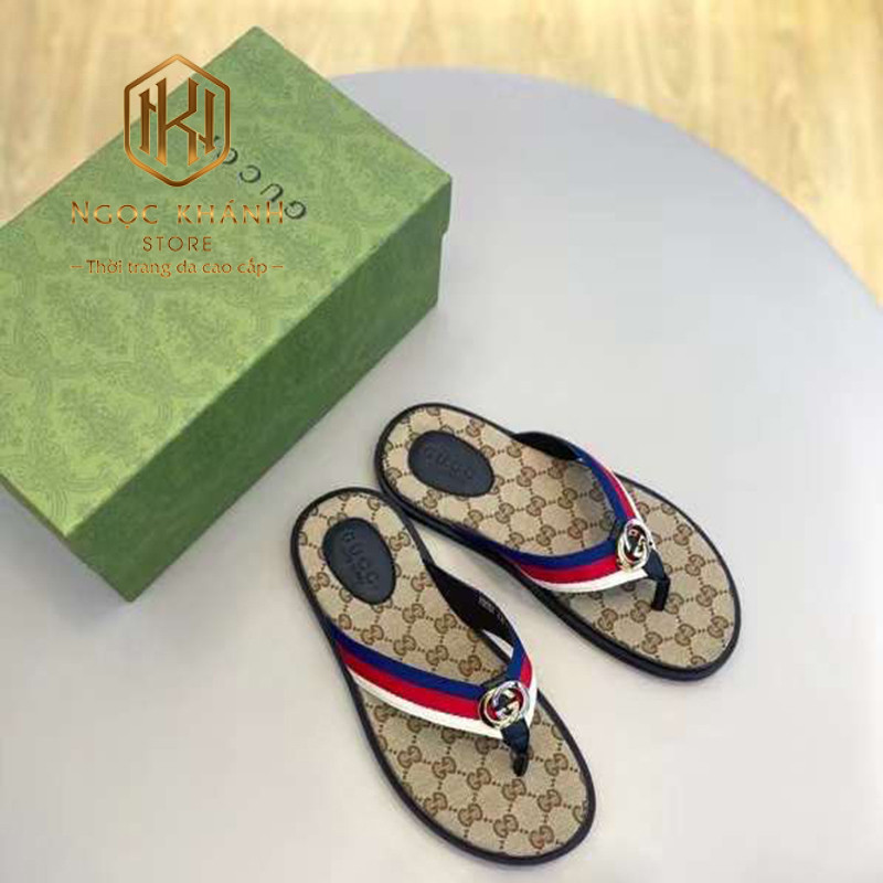 Dep Gucci nam xo ngon mau ghi quai xanh do hoa tiet in logo 4 1