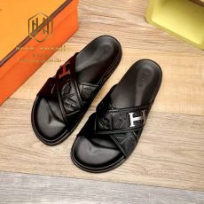 Dep Hermes nam quai cheo mau den hoa tiet da dap logo chu h 3