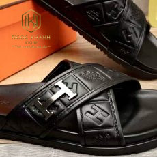 Dep Hermes nam quai cheo mau den hoa tiet da dap logo chu h 9