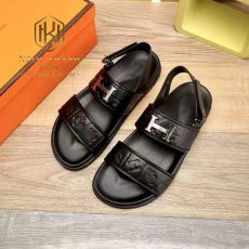 Dep Hermes nam quai hau mau den hoa tiet da dap logo chu h 4