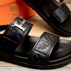 Dep Hermes nam quai hau mau den hoa tiet da dap logo chu h 6