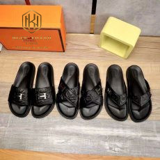 Dep Hermes nam quai hau mau den hoa tiet da dap logo chu h 9