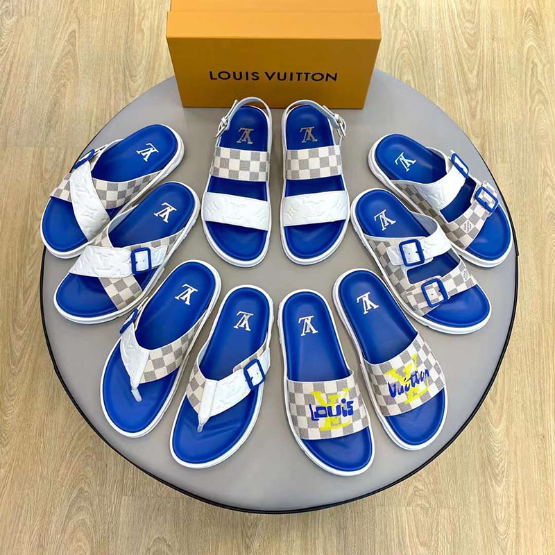 DEP NAM LOUIS VUITTON DE XANH QUAI CHEO HOA TIET CARO XAM DLV6021