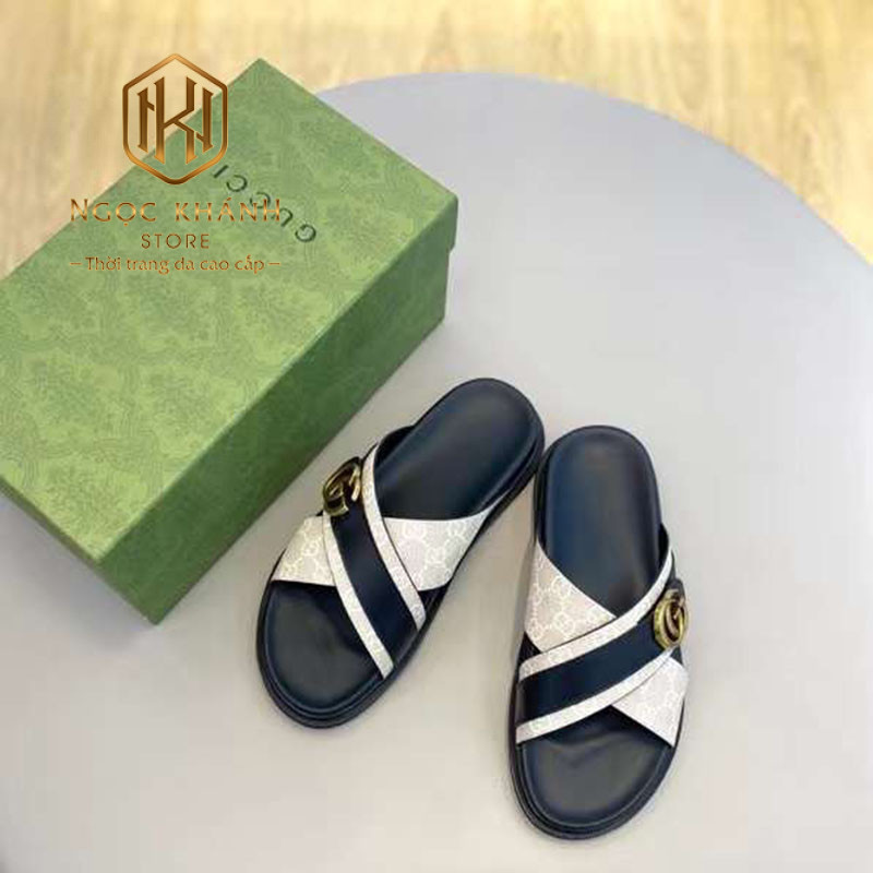 Dep gucci nam quai cheo mau trang khoa logo chu g kep 3 1