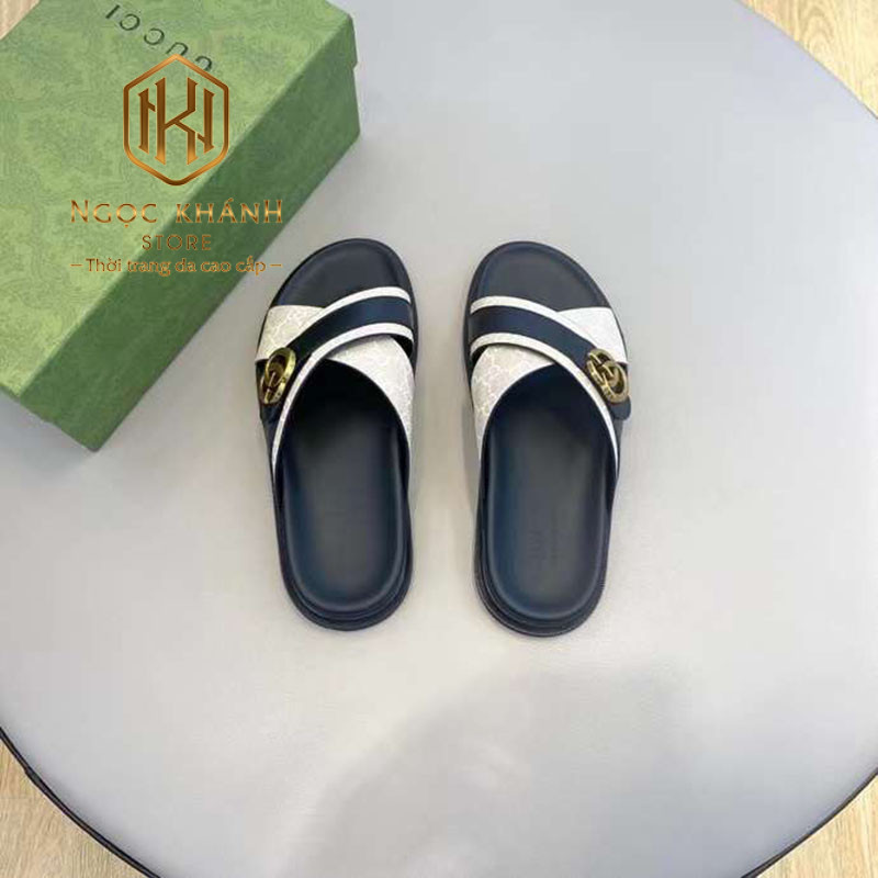 Dep gucci nam quai cheo mau trang khoa logo chu g kep6 1