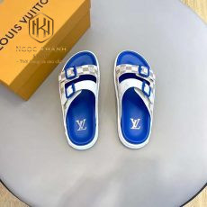 Dep louis vuitton nam de xanh hai quai cai khoa hoa tiet caro xam 2