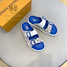 Dep louis vuitton nam de xanh hai quai cai khoa hoa tiet caro xam 4