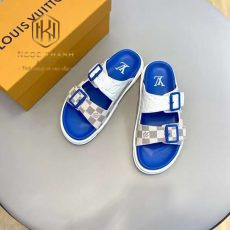 Dep louis vuitton nam de xanh hai quai cai khoa hoa tiet caro xam 7