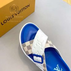 Dep louis vuitton nam quai cheo de xanh hoa tiet caro xam 3