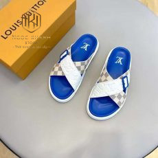 Dep louis vuitton nam quai cheo de xanh hoa tiet caro xam 4