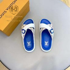 Dep louis vuitton nam quai cheo de xanh hoa tiet caro xam 5