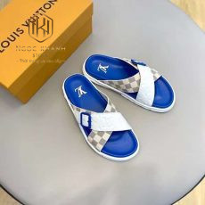 Dep louis vuitton nam quai cheo de xanh hoa tiet caro xam 6