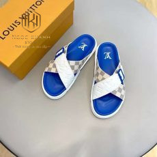 Dep louis vuitton nam quai cheo de xanh hoa tiet caro xam 7