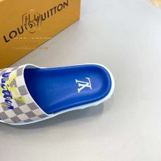 Dep louis vuitton nam quai ngang de xanh hoa tiet caro chu vang 5