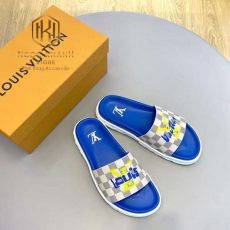 Dep louis vuitton nam quai ngang de xanh hoa tiet caro chu vang 7