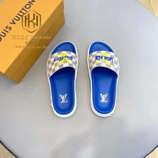 Dep louis vuitton nam quai ngang de xanh hoa tiet caro chu vang 8