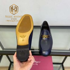 giay luoi salvatore ferragamo nam mau xanh da bong khoa vang 7