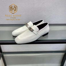 giay luoi hermes nam mau trang da tron hoa tiet khoa trang mui vuong 1