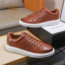 giay nam gucci mau nau hoa tiet dap logo vien chu 3