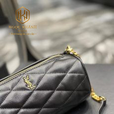 tui xanh nu ysl sade mini mau den dang tru ngang logo vang 3