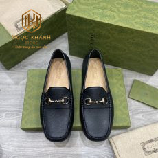 GIÀY LƯỜI GUCCI NAM DA NHĂN MÀU ĐEN MŨI TÙ KHÓA VÀNG GLGC38
