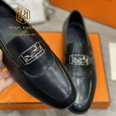 GIAY LUOI HERMES NAM MAU DEN DA NHAN HOA TIET KHOA LOGO TUAN LOC TRANG GLHM38 7