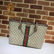 TÚI XÁCH NỮ GUCCI MEDIUM OPHIDIA GG TOTE MÀU NÂU HỌA TIẾT LOGO SỌC XANH ĐỎ TXNGC18