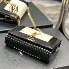 tui xach nu ysl mau den phoi trang hoa tiet logo vang day xich 8