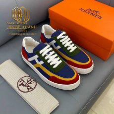 GIAY NAM HERMES COT DAY MAU XANH PHOI DO KE VANG LIKEAUTH GNHM05 2