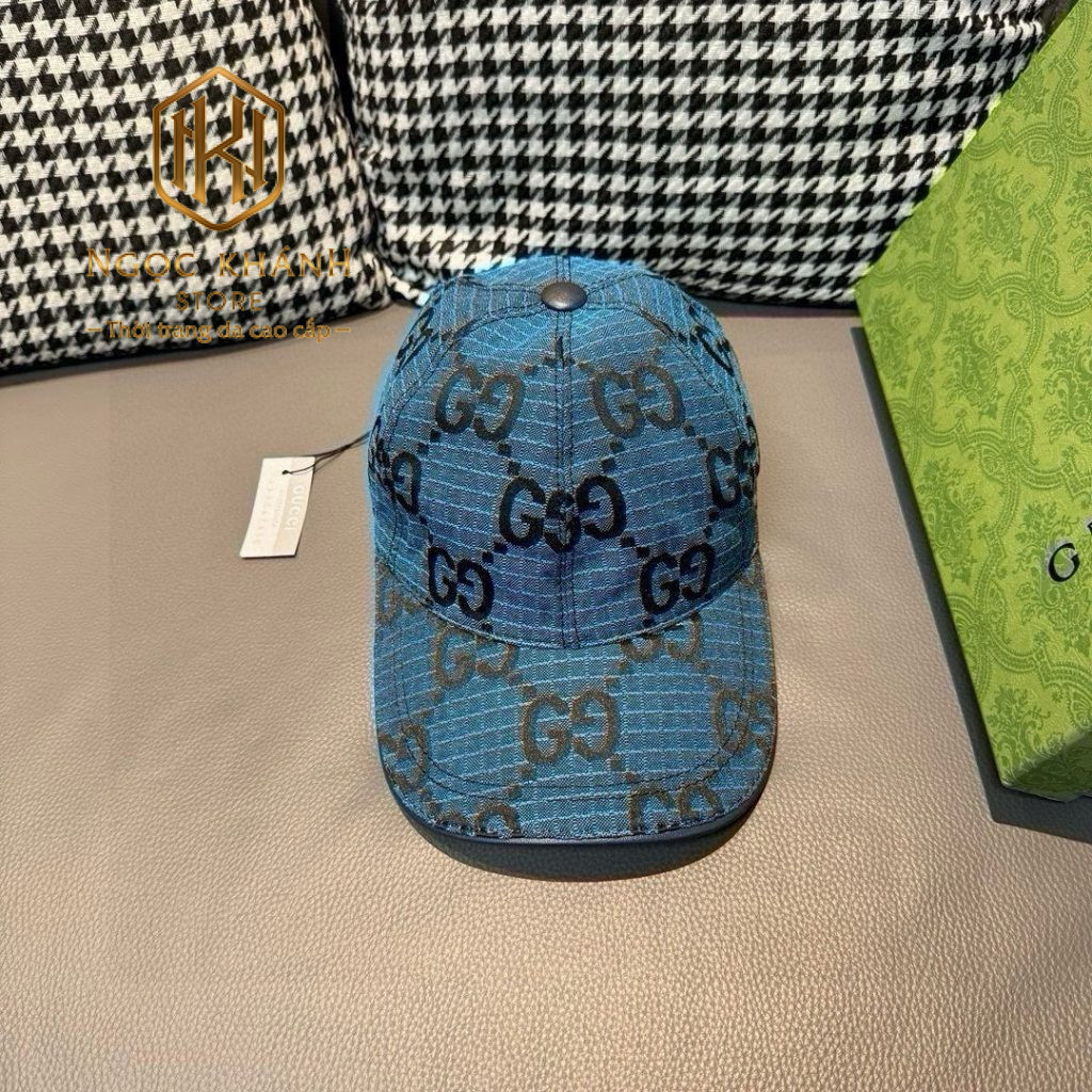 mu nam gucci hoa tiet logo mau xanh 4