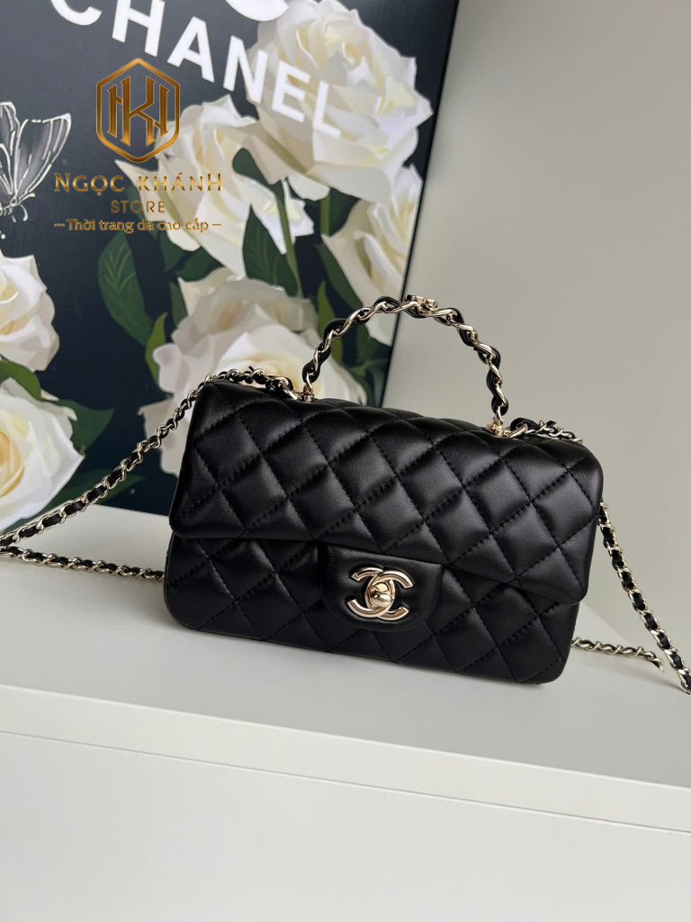 tui xach nu chanel dang ngang co quai da tron mau den 5